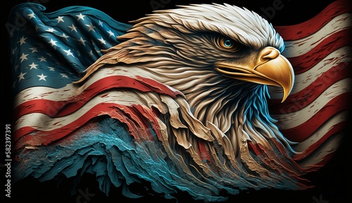 Waving American flag with eagle signifying power and liberty, serving as a 4th of July or Independence day background -- AI generation