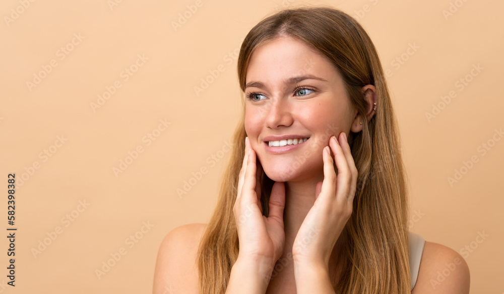Portrait of blond pretty woman over isotaed background Portrait of blond pretty woman over isotaed background