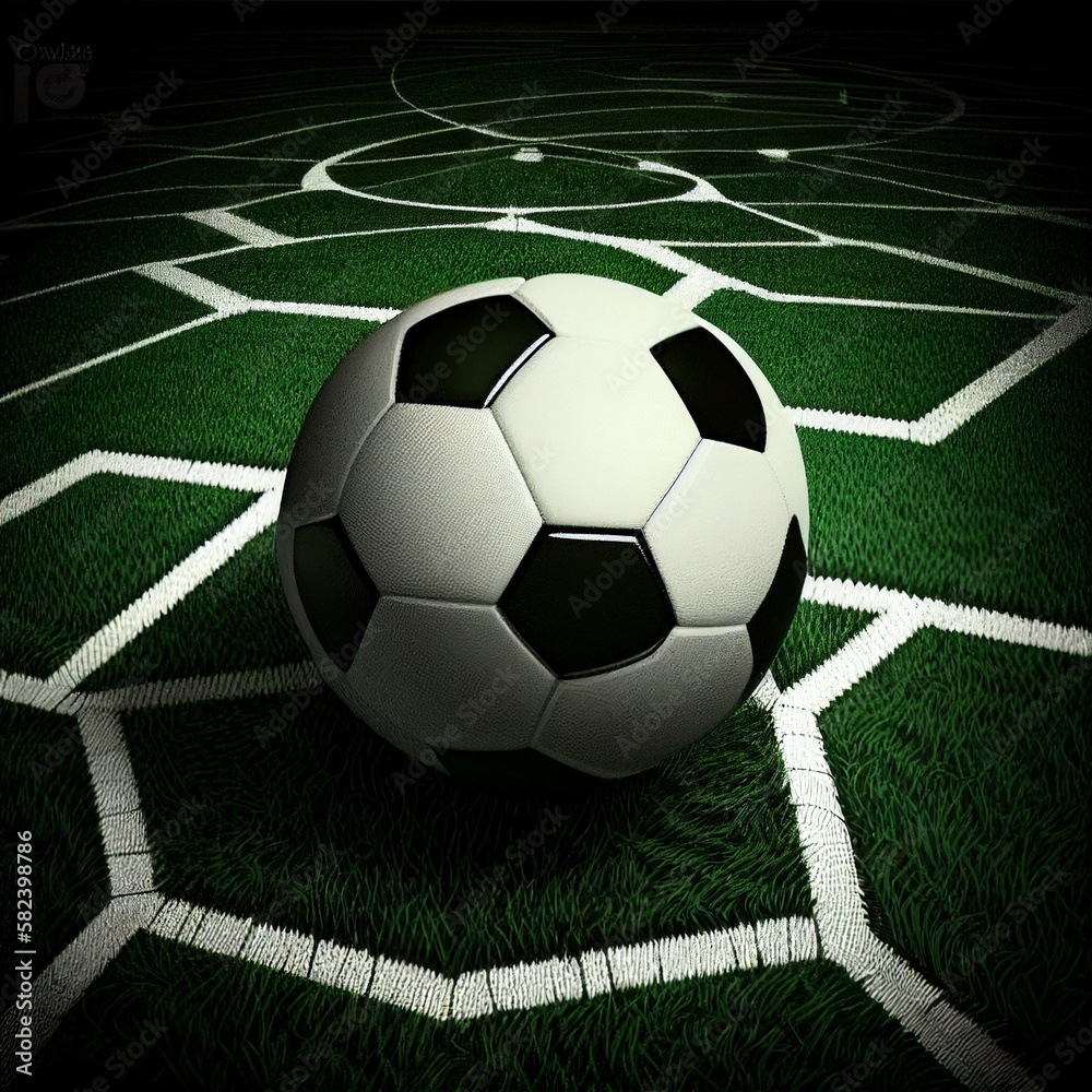 Ball on the green field in soccer stadium. ready for game in the midfield Ball on the green field in soccer stadium. ready for game in the midfield