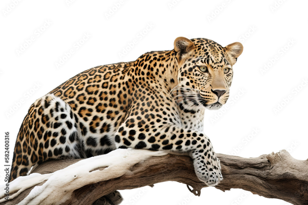 Naklejka premium Leopard on branch isolated of transparent background. PNG. digital ai art