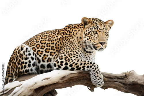 Leopard on branch isolated of transparent  background. PNG. digital ai art