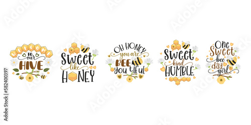 Bee Quotes Illustration. Motivational Inspirational Quotes Design With Bees Illustration.