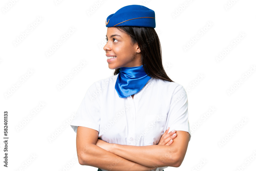 Airplane stewardess African american woman over isolated background looking side Airplane stewardess African american woman over isolated background looking side