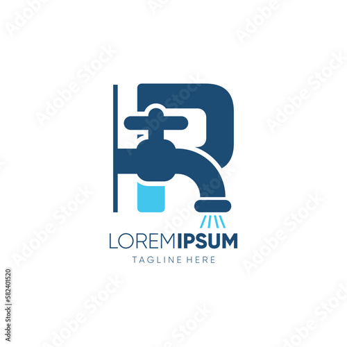 Letter R Initial Water Faucet Logo Design Vector Icon Graphic Emblem Illustration