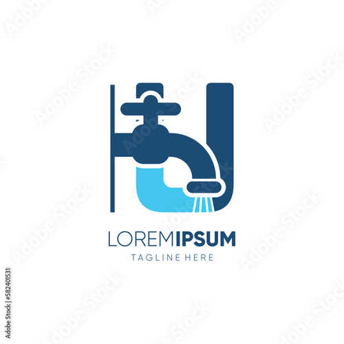 Letter U Initial Water Faucet Logo Design Vector Icon Graphic Emblem Illustration