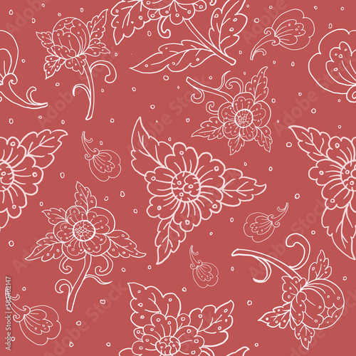 Cute seamless pattern with scattered white flowers on orange background. simple girly print. Painting illustration.