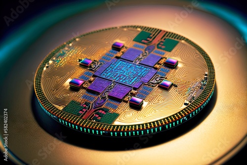 nanotechnology of future nanochips and circuits wafer semiconductor manufacturing, created with generative ai photo