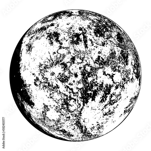 Detailed Moon illustration on White Background. Vector Illustration Graphic Design.