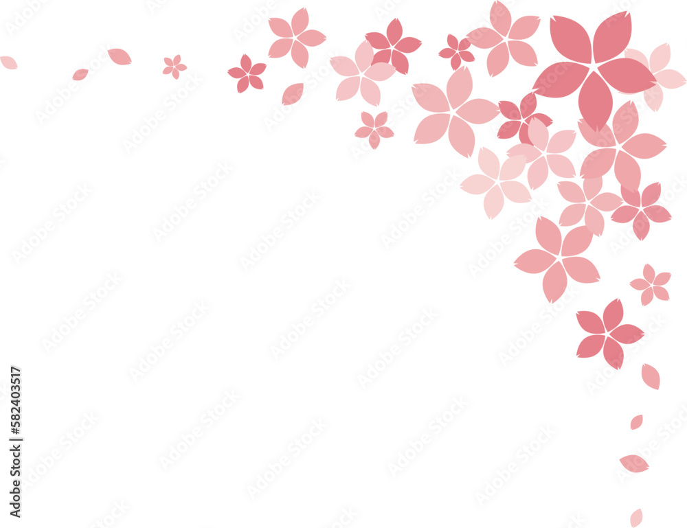 桜の花　右上フレーム素材　ピンク　ベクター　背景透過