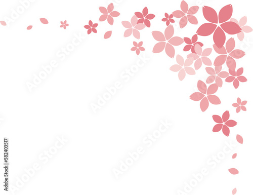 桜の花　右上フレーム素材　ピンク　ベクター　背景透過