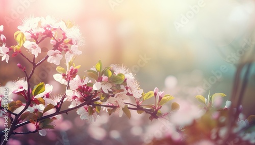 nature background with spring blooming flowers. Generative ai