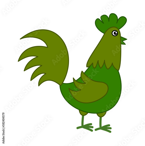 A cute green hen in profile on a white background