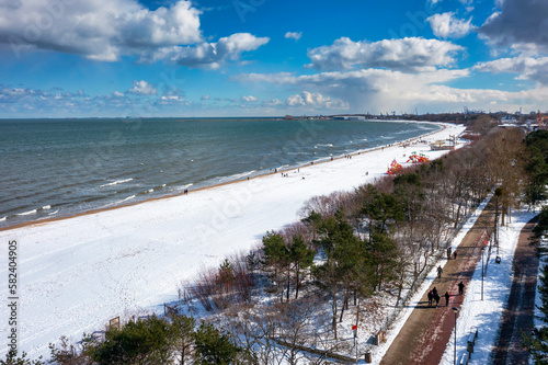 Beach of the Baltic Sea in Gdansk at winter. Poland