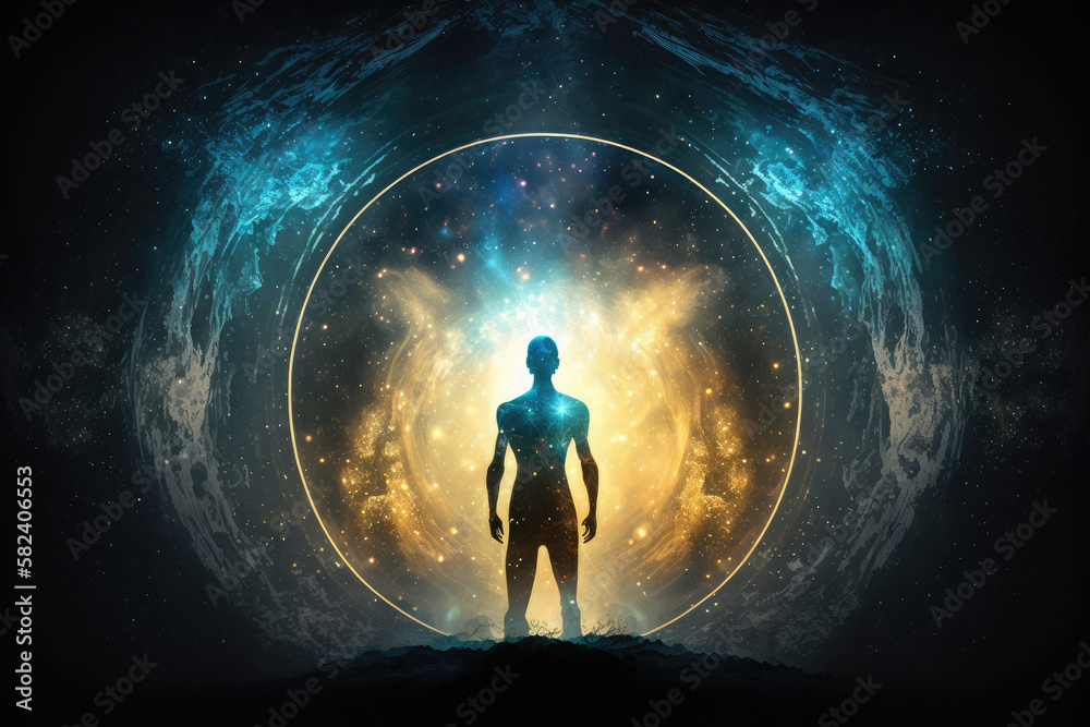 Сyber space concept of glowing astral body silhouette neural network AI generated art Сyber space concept of glowing astral body silhouette neural network AI generated art