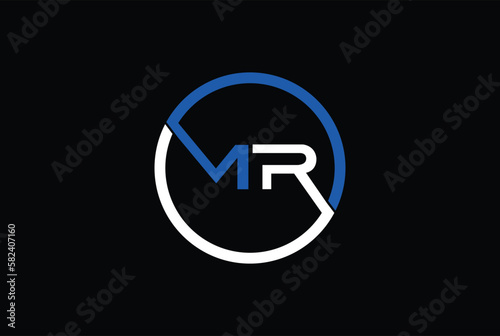 MR logo design. Vector illustration with black background.