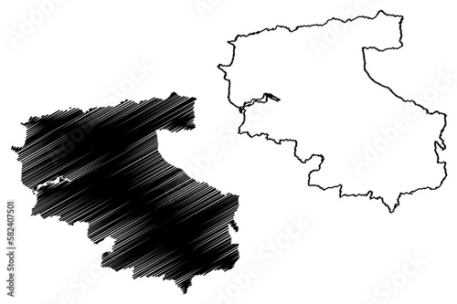 North Devon Non-metropolitan district (United Kingdom of Great Britain and Northern Ireland, ceremonial county Devon or Devonshire, England) map vector illustration, scribble sketch map