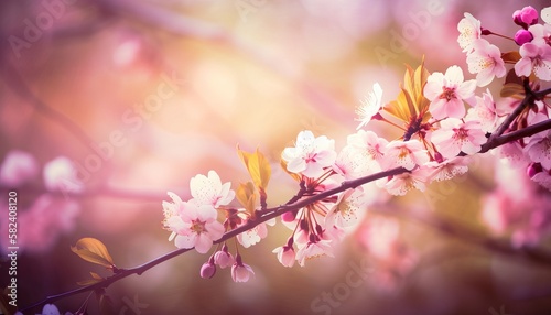 nature background with spring blooming flowers. Generative ai