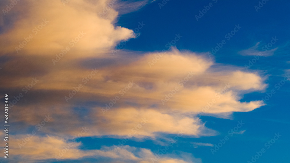 Fototapeta premium Ciel jaunâtre sous des nuages de haute altitude, pendant le crépuscule