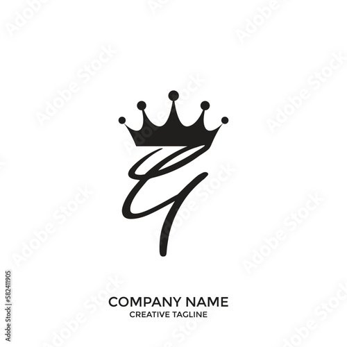Signature letter G logo design with crown