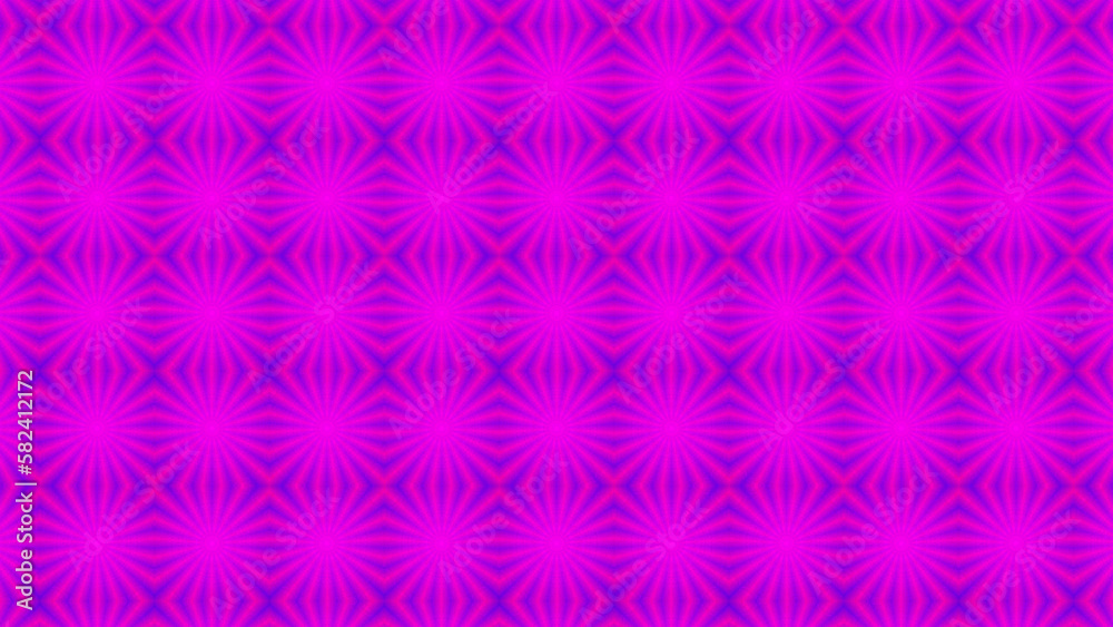 Magenta pink and purple abstract sun and star shapes pattern. Vibrant colors ornament for wallpaper website banner or cover. Soft noise effect. Grainy texture background. Glowing colorful illustration