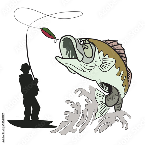 man is  fishing a big fish , illustrator vector. 