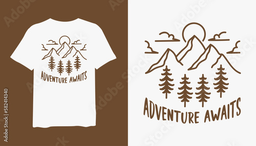 Adventure Awaits t-shirt design. Adventure Awaits vintage t-shirt design. t-shirt design vector for print. Adventure Awaits logo design vector illustration. quotes for t-shirt