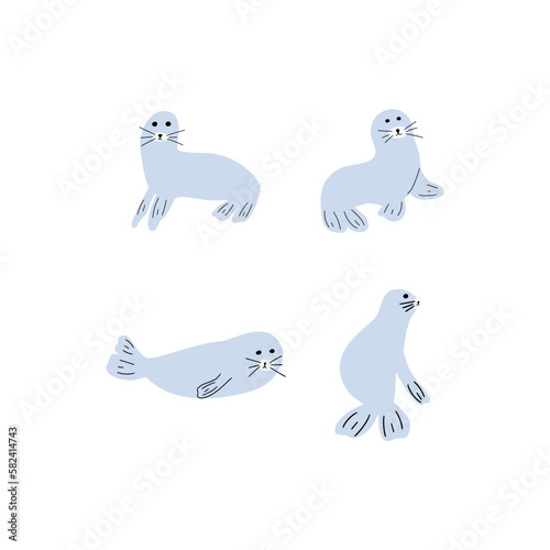 Seal Character sea animal on deep background. Wild life illustration. Underwear world. Vector illustration.