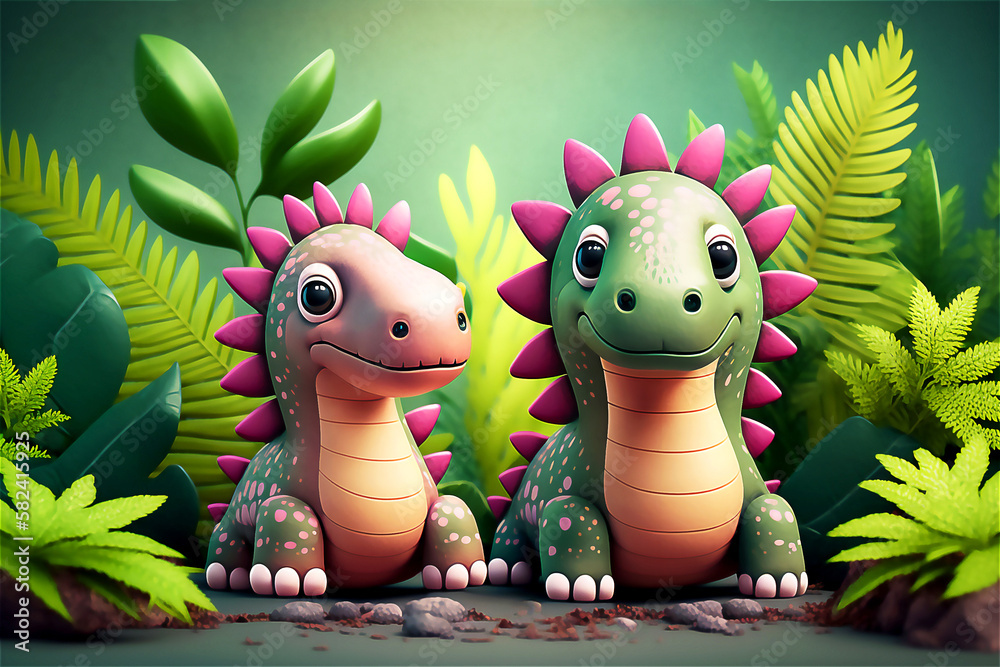 Cute baby dinosaur in cartoon style, animation fantasy. AI generated ...
