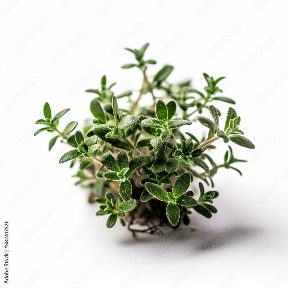 Isolated minimalistic image of a thyme plant on white background Generative AI Isolated minimalistic image of a thyme plant on white background Generative AI