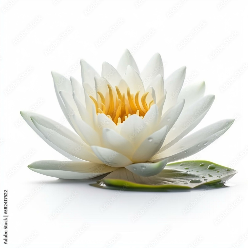 Isolated minimalistic image of a water lily on white background Generative AI