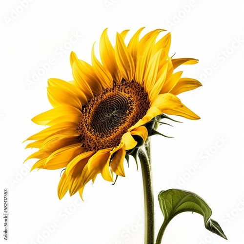 Isolated minimalistic image of a sunflower on white background Generative AI