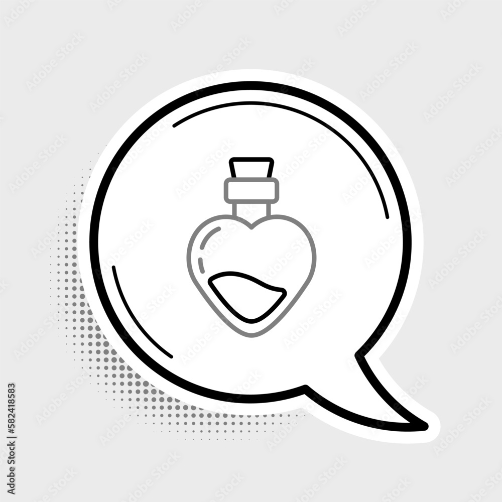 Obraz premium Line Bottle with love potion icon isolated on grey background. Valentines day symbol. Colorful outline concept. Vector
