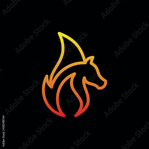 Fototapeta Animal horse head flame fire line modern design
