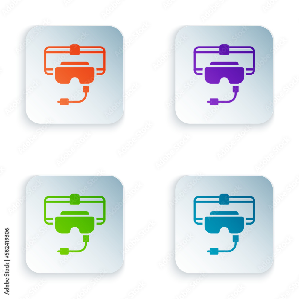Color Virtual reality glasses icon isolated on white background. Stereoscopic 3d vr mask. Set colorful icons in square buttons. Vector Color Virtual reality glasses icon isolated on white background. Stereoscopic 3d vr mask. Set colorful icons in square buttons. Vector