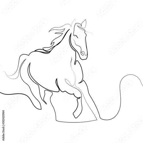 One line drawing Running Horse print,poster logo template.Horse continuous line drawing for decoration design vector isolated illustration in trend Minimal art style.