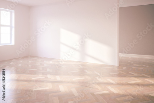Leere  renovierte Wohnung mit einem Parkettboden - 3D Visualisierung