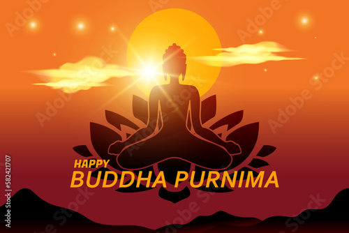 illustration of meditating Buddha on a lotus flower