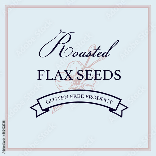 Flax logo template with hand drawn element. Vector illustration in sketch style. Design for linen products, seed, oil, packaging