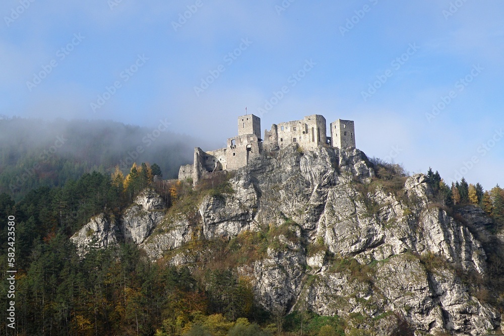 Ruins of Strecno Castle above the Vah River, Slovakia.