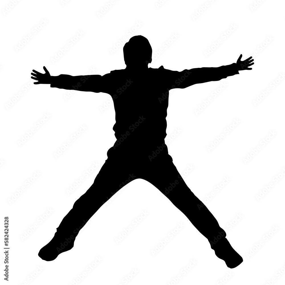 Happy man jumping illustration. A person jumping with hands up For Art, Print, web graphic design. Happy man freedom concept art illustration.