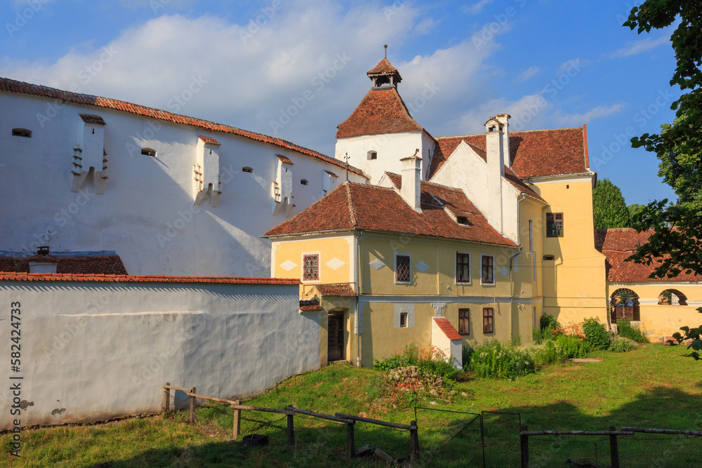 View of the historical Church-fortress in the city of Hărman. Transylvania. Romania