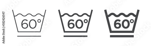 Wallpaper Mural Clothes care icon, 60 degrees MILD WASH. International marking of fabric on the label. Set of washing symbol of different thickness. Torontodigital.ca