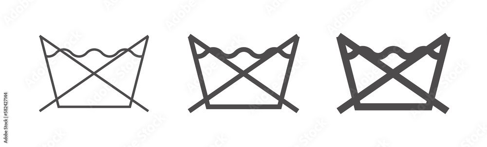Clothes care icon, DO NOT WASH. International marking of fabric on the label. Set of washing symbol of different thickness. Clothes care icon, DO NOT WASH. International marking of fabric on the label. Set of washing symbol of different thickness.