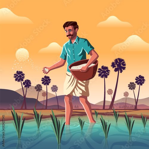 Tamilnadu Farmer - A Vibrant Vector Illustration Depicting the Resilience and Hard Work of Indian Agriculture