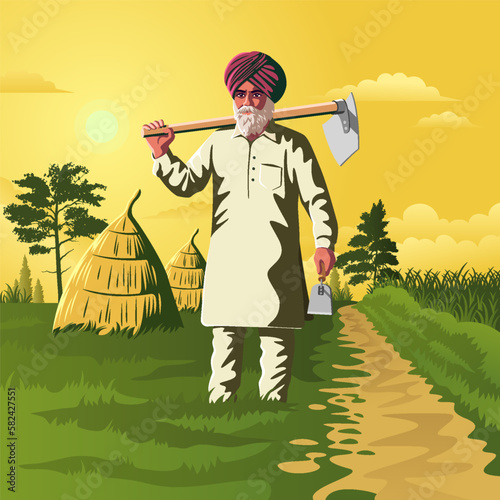 Punjab Farmer - A Vibrant Vector Illustration Depicting the Resilience and Hard Work of Indian Agriculture