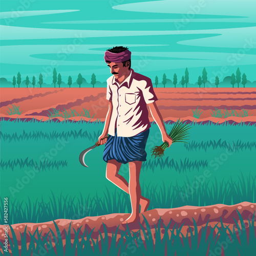 Odisha Farmer - A Vibrant Vector Illustration Depicting the Resilience and Hard Work of Indian Agriculture