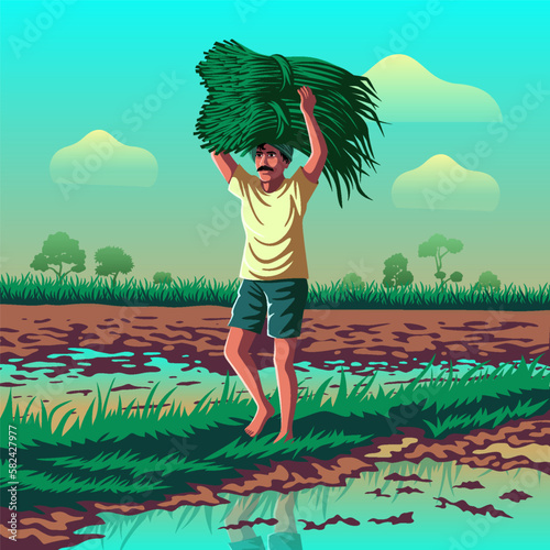 Uttar Pradesh Farmer - A Vibrant Vector Illustration Depicting the Resilience and Hard Work of Indian Agriculture