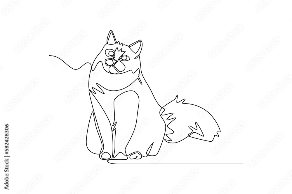 Continuous one-line drawing cat is sitting on the floor. Animals concept single line draw design graphic vector illustration Continuous one-line drawing cat is sitting on the floor. Animals concept single line draw design graphic vector illustration