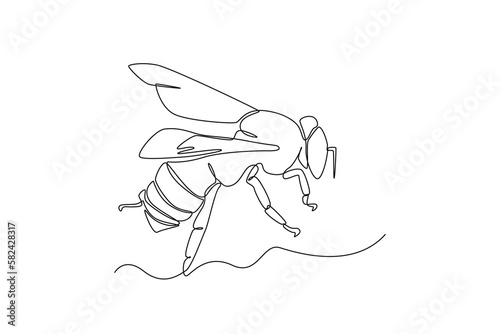 Continuous one-line drawing bee flies in search of flower nectar. Animals concept single line draw design graphic vector illustration