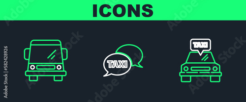 Set line Taxi car, Car and call telephone service icon. Vector